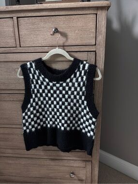 Black & White Checkered V-Neck Sweater Vest